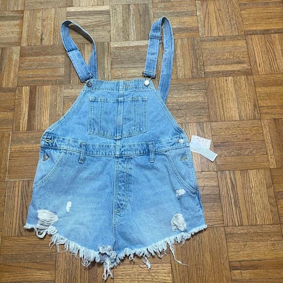Free People Light Blue Denim Short Overalls - Picture 1 of 4